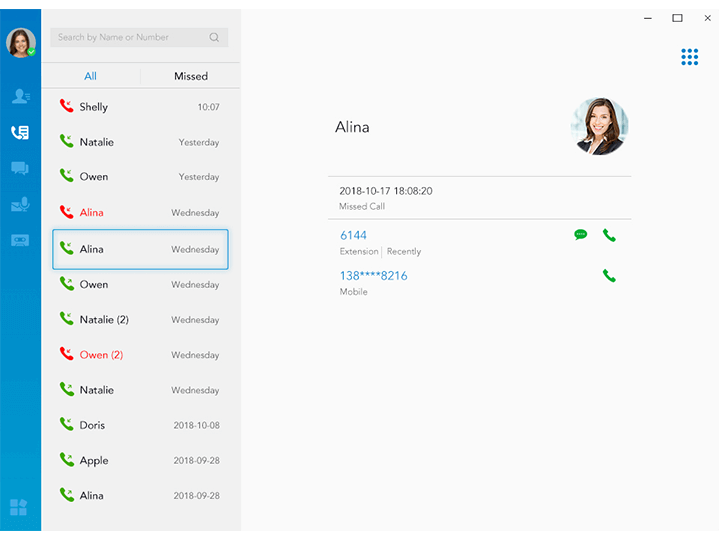 screenshot of Yeastar Linkus Unified Communications App
